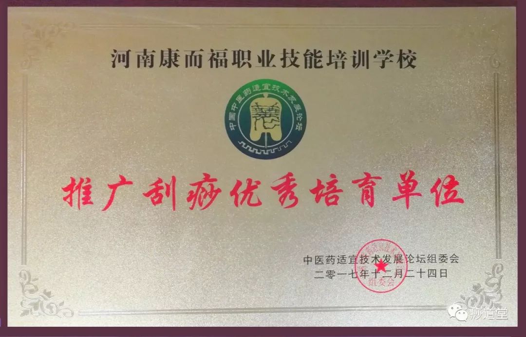 推广刮痧优秀培育单位-痧道堂