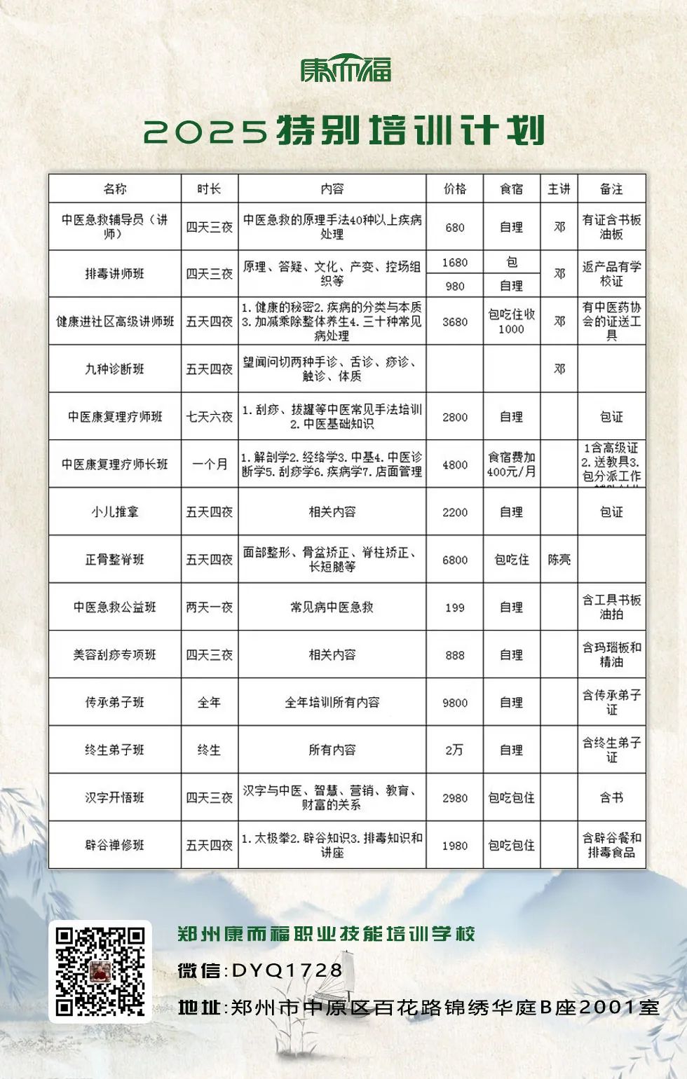 2025年康而福痧学院培训课程